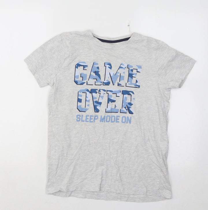Jeff&Co Boys Grey Cotton Basic T-Shirt Size 11-12 Years Round Neck Pullover - Game Over