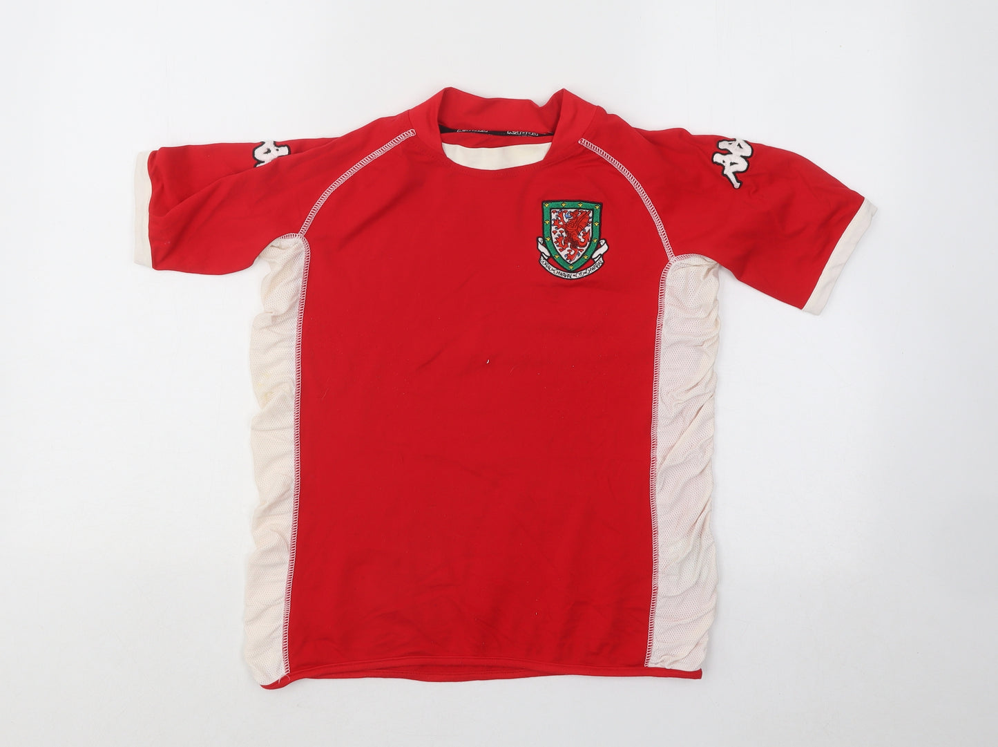Kappa Boys Red Polyester Basic T-Shirt Size 10-11 Years Round Neck Pullover - Wales Football Shirt