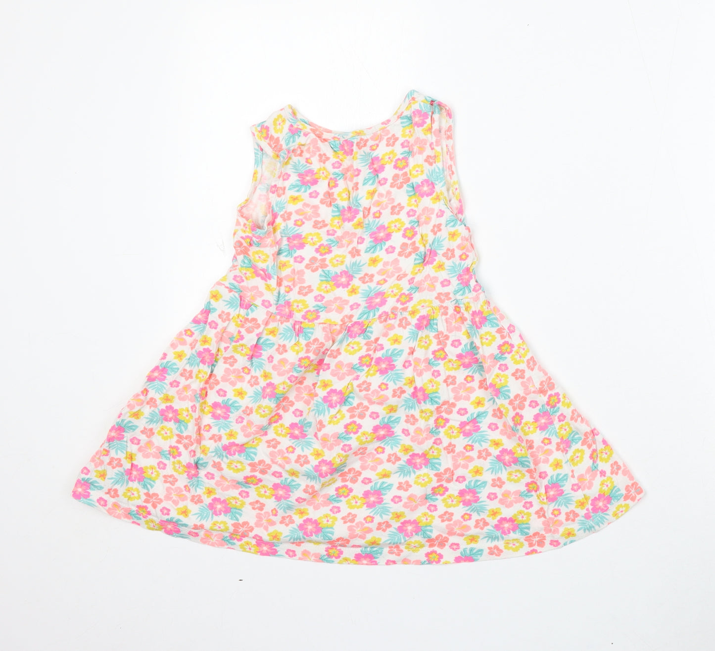Primark Girls Multicoloured Floral Cotton Skater Dress Size 6-7 Years Round Neck