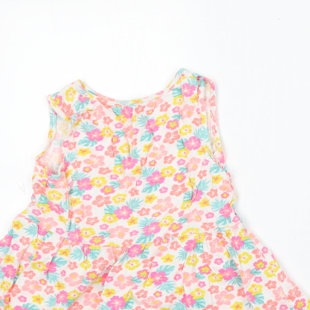 Primark Girls Multicoloured Floral Cotton Skater Dress Size 6-7 Years Round Neck