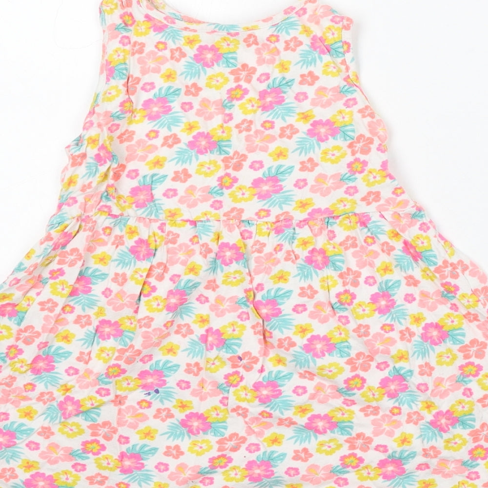 Primark Girls Multicoloured Floral Cotton Skater Dress Size 6-7 Years Round Neck