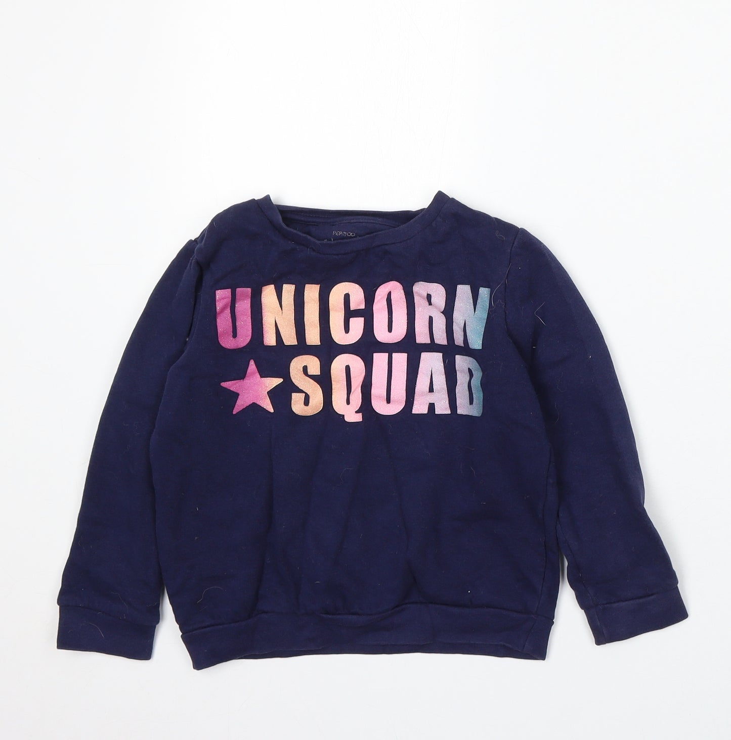 PEP&CO Girls Blue Cotton Pullover Sweatshirt Size 5-6 Years - Unicorn Squad