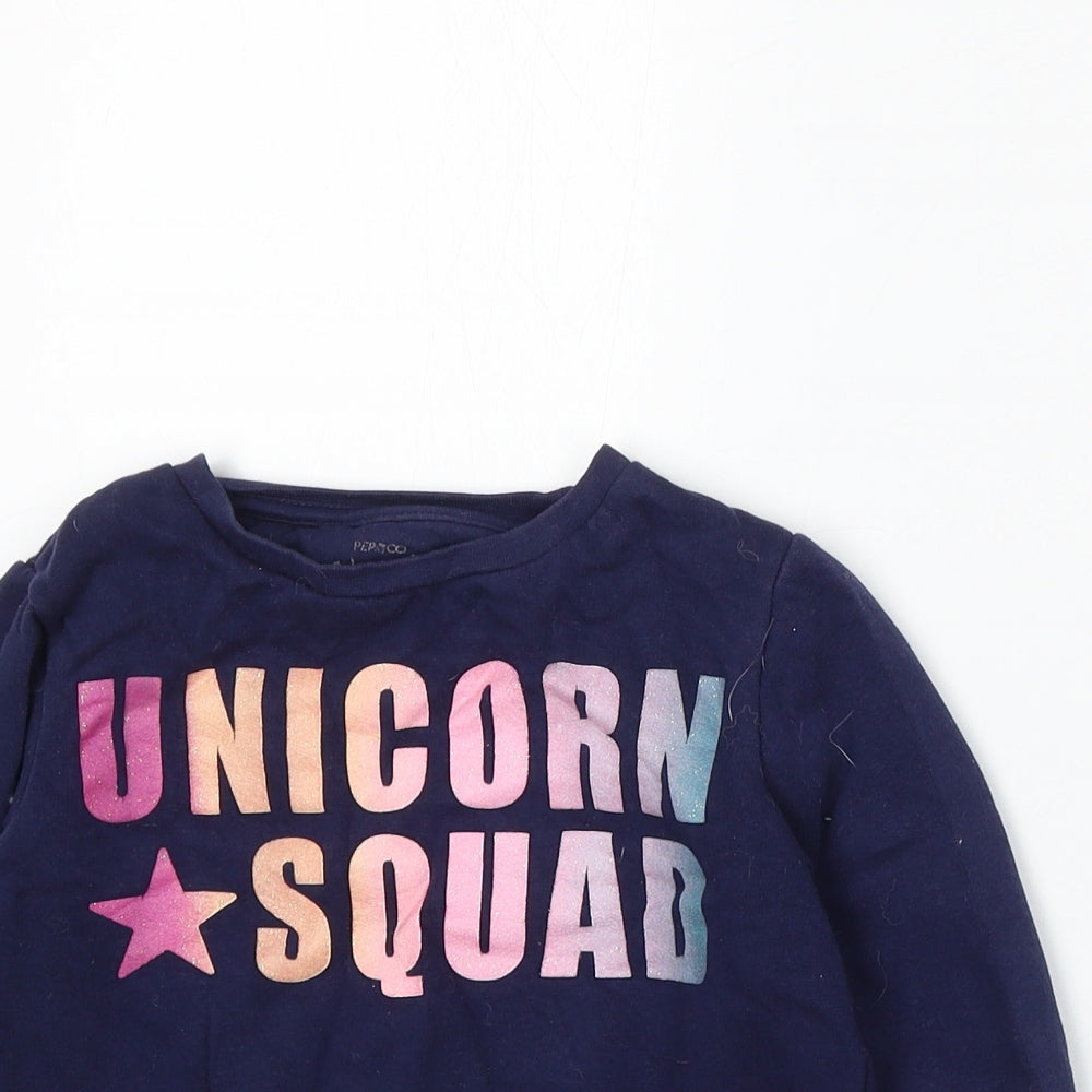 PEP&CO Girls Blue Cotton Pullover Sweatshirt Size 5-6 Years - Unicorn Squad