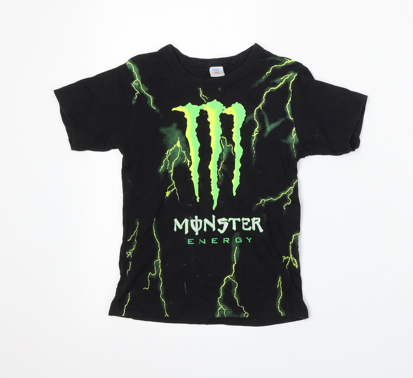 Monster Energy Boys Black Cotton Basic T-Shirt Size 6-7 Years Round Neck
