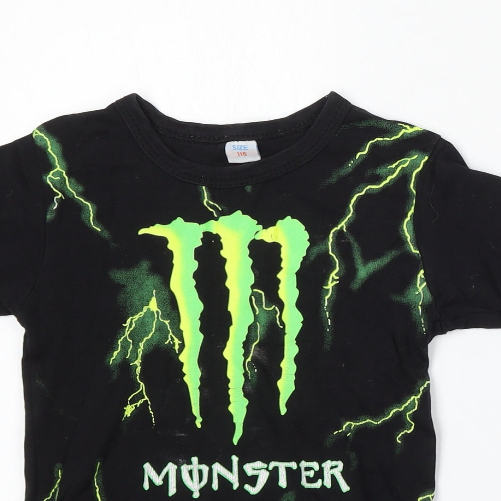 Monster Energy Boys Black Cotton Basic T-Shirt Size 6-7 Years Round Neck