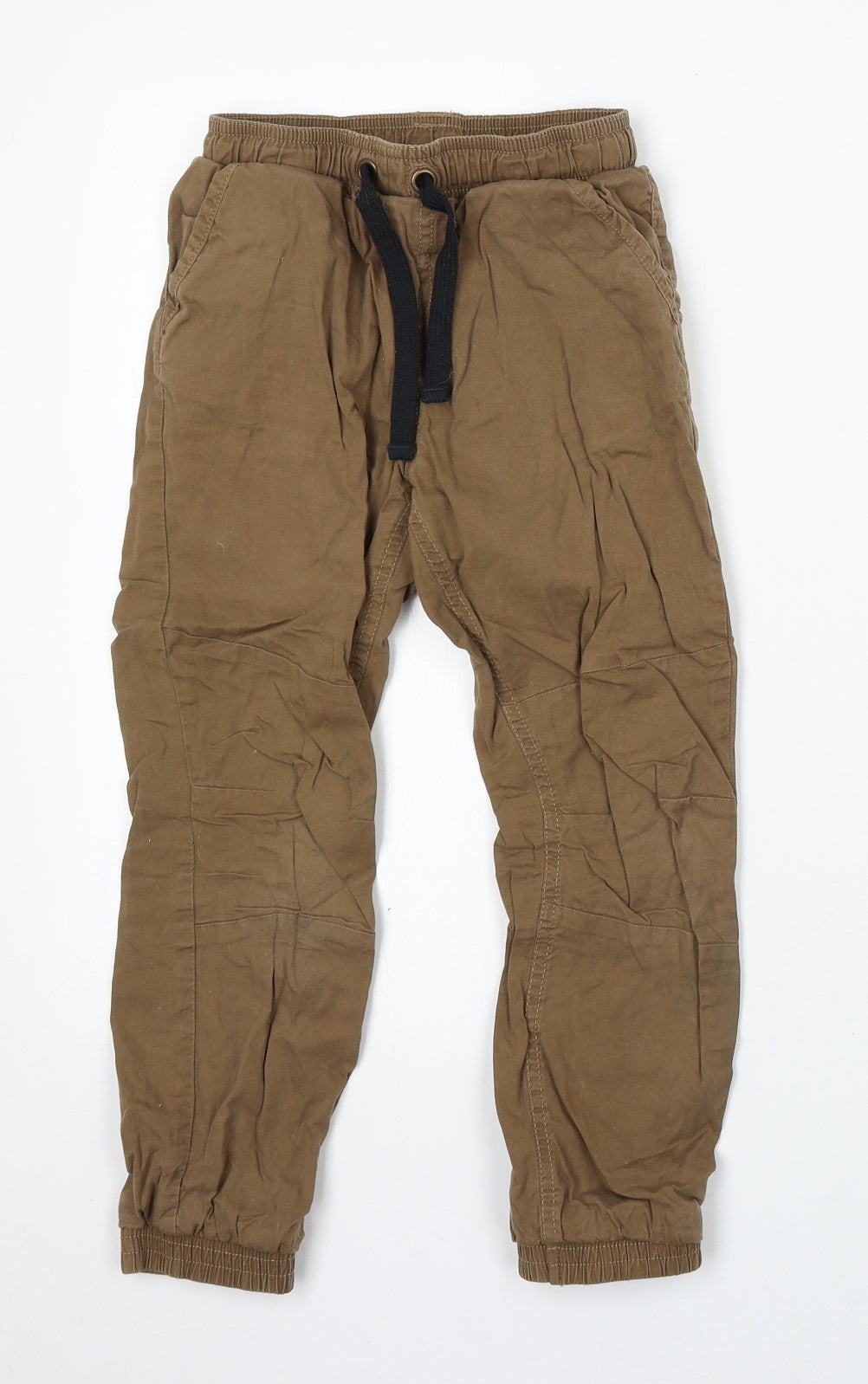 F&F Boys Beige Cotton Cargo Trousers Size 7-8 Years Regular Drawstring