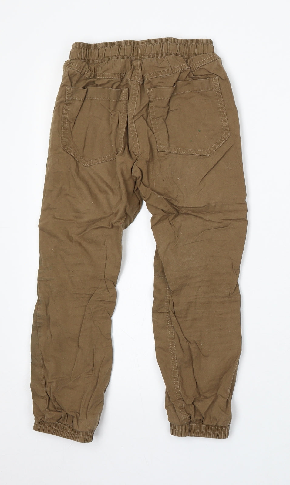F&F Boys Beige Cotton Cargo Trousers Size 7-8 Years Regular Drawstring