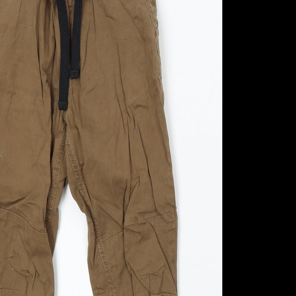 F&F Boys Beige Cotton Cargo Trousers Size 7-8 Years Regular Drawstring