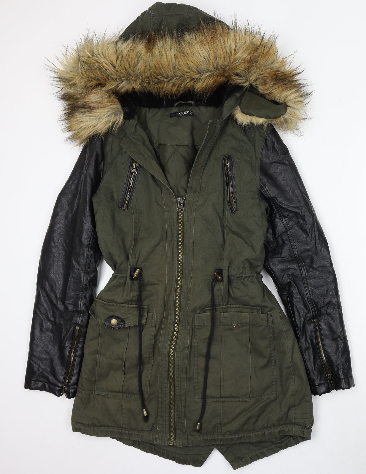Quiz Womens Green Parka Coat Size 10 Zip