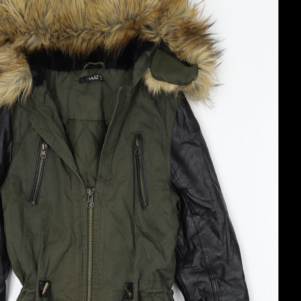 Quiz Womens Green Parka Coat Size 10 Zip