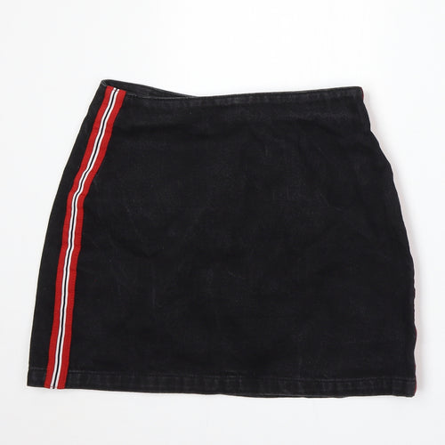 Topshop Womens Black Striped Cotton A-Line Skirt Size 8 Zip