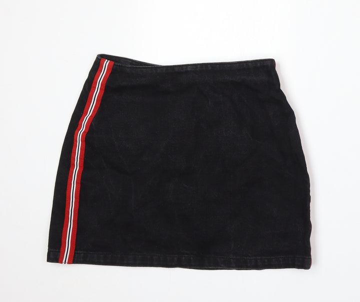 Topshop Womens Black Striped Cotton A-Line Skirt Size 8 Zip
