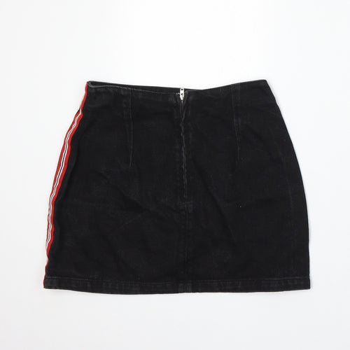 Topshop Womens Black Striped Cotton A-Line Skirt Size 8 Zip
