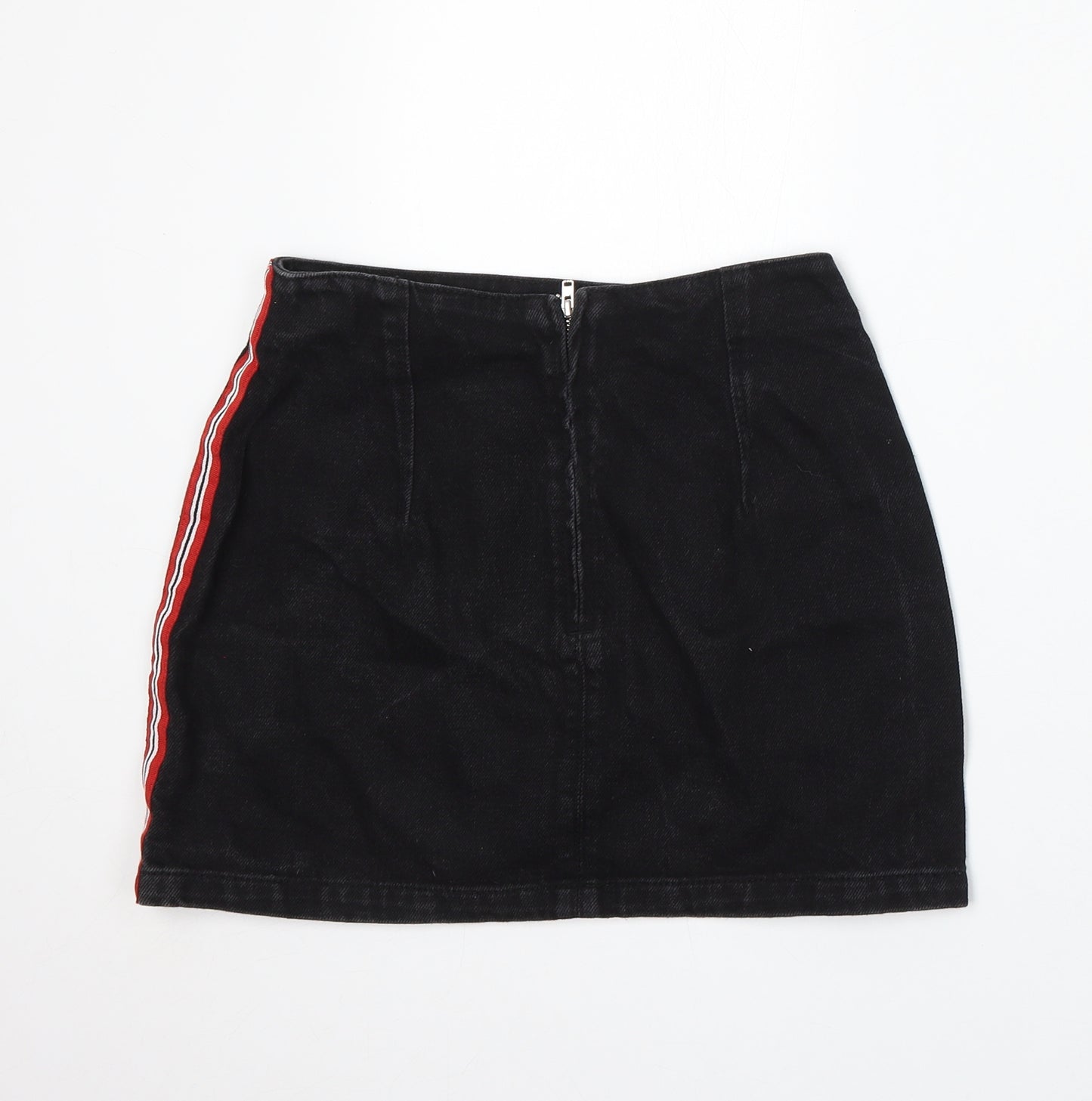Topshop Womens Black Striped Cotton A-Line Skirt Size 8 Zip
