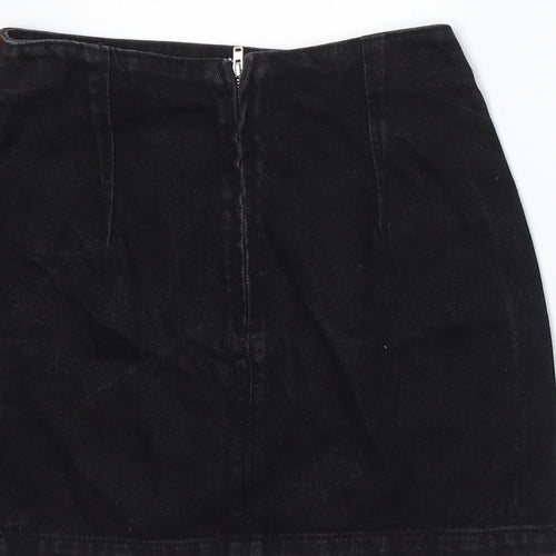 Topshop Womens Black Striped Cotton A-Line Skirt Size 8 Zip