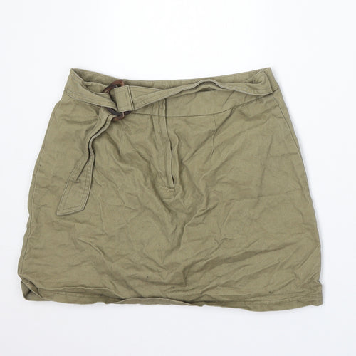 Primark Womens Green Cotton A-Line Skirt Size 8 Buckle
