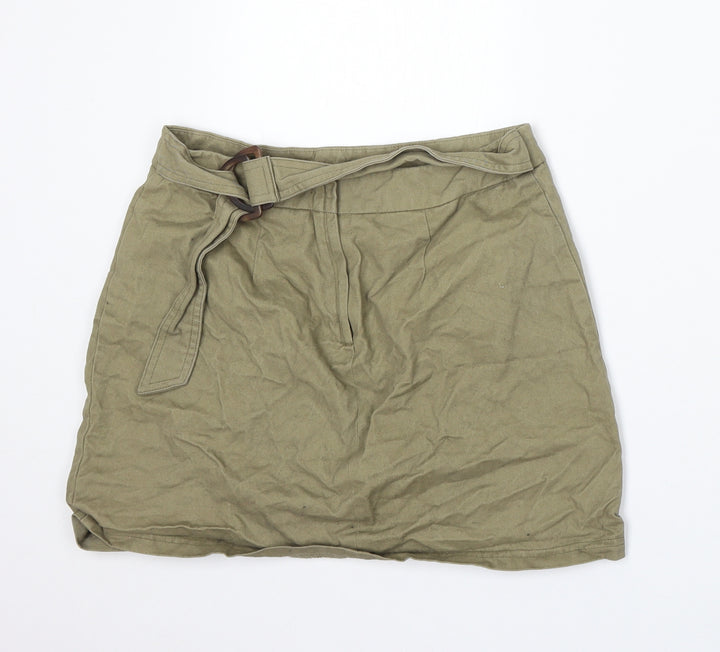 Primark Womens Green Cotton A-Line Skirt Size 8 Buckle