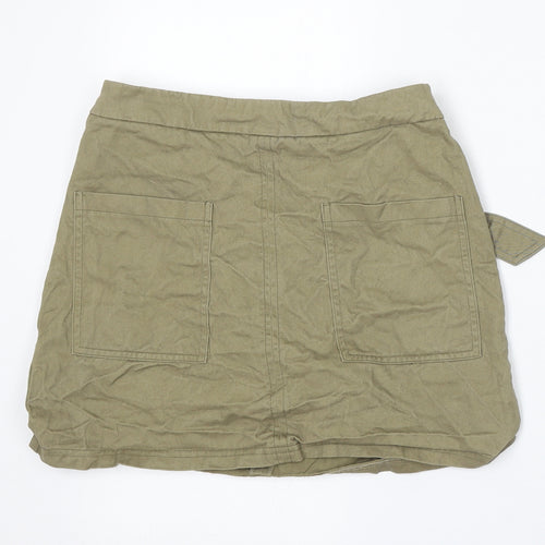 Primark Womens Green Cotton A-Line Skirt Size 8 Buckle