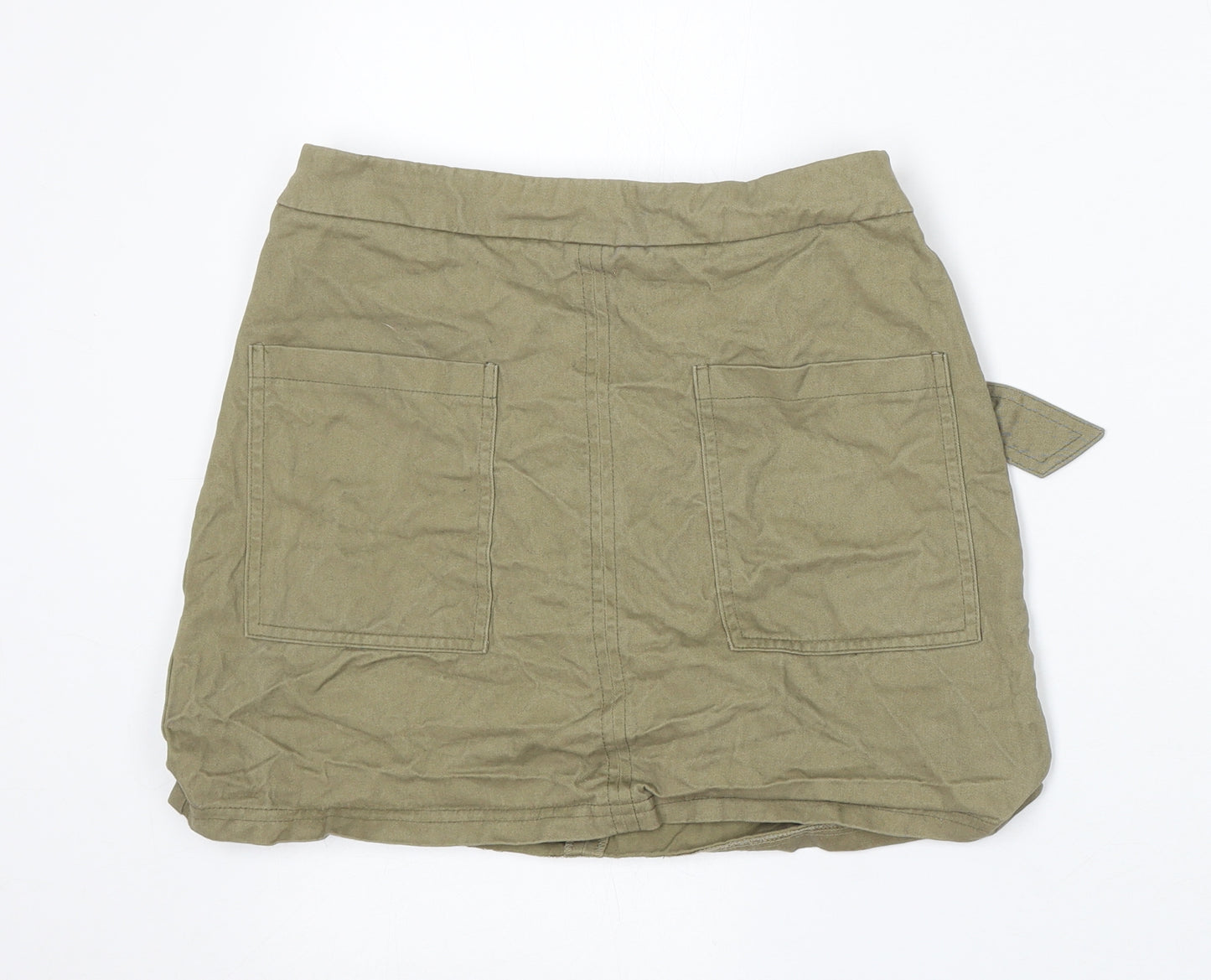 Primark Womens Green Cotton A-Line Skirt Size 8 Buckle