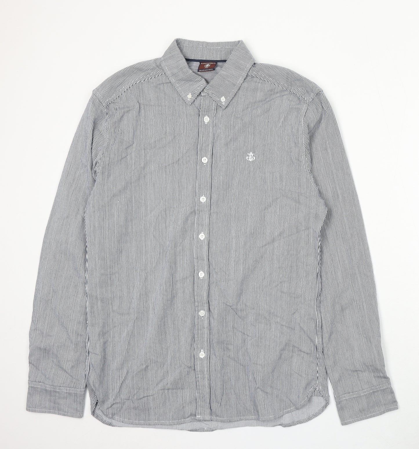 Blakely Womens Blue Striped Cotton Basic Button-Up Size L Collared