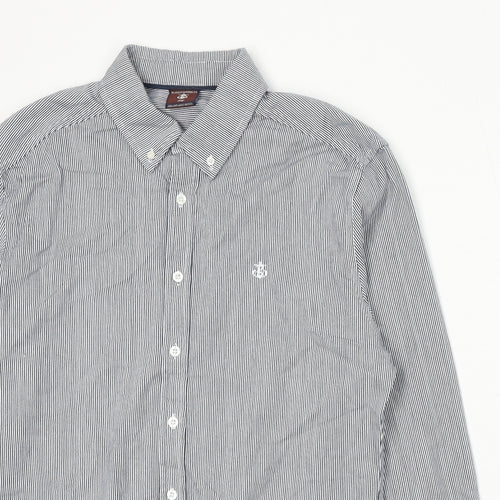 Blakely Womens Blue Striped Cotton Basic Button-Up Size L Collared