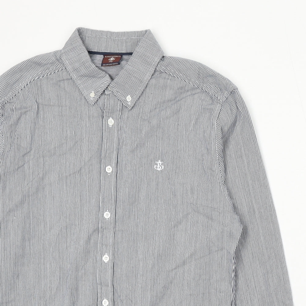 Blakely Womens Blue Striped Cotton Basic Button-Up Size L Collared