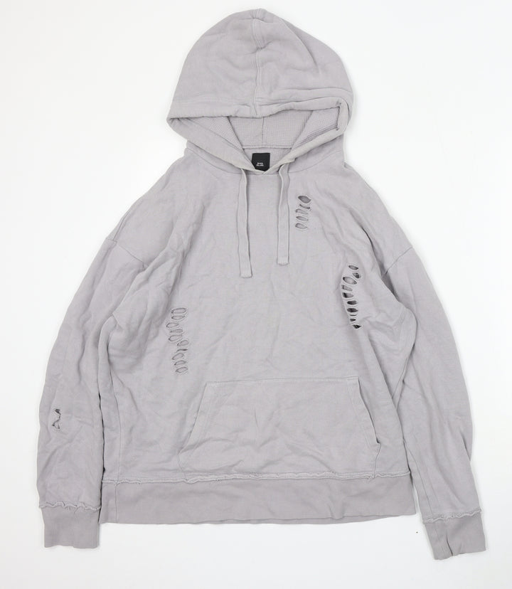 River Island Mens Grey Cotton Pullover Hoodie Size XS
