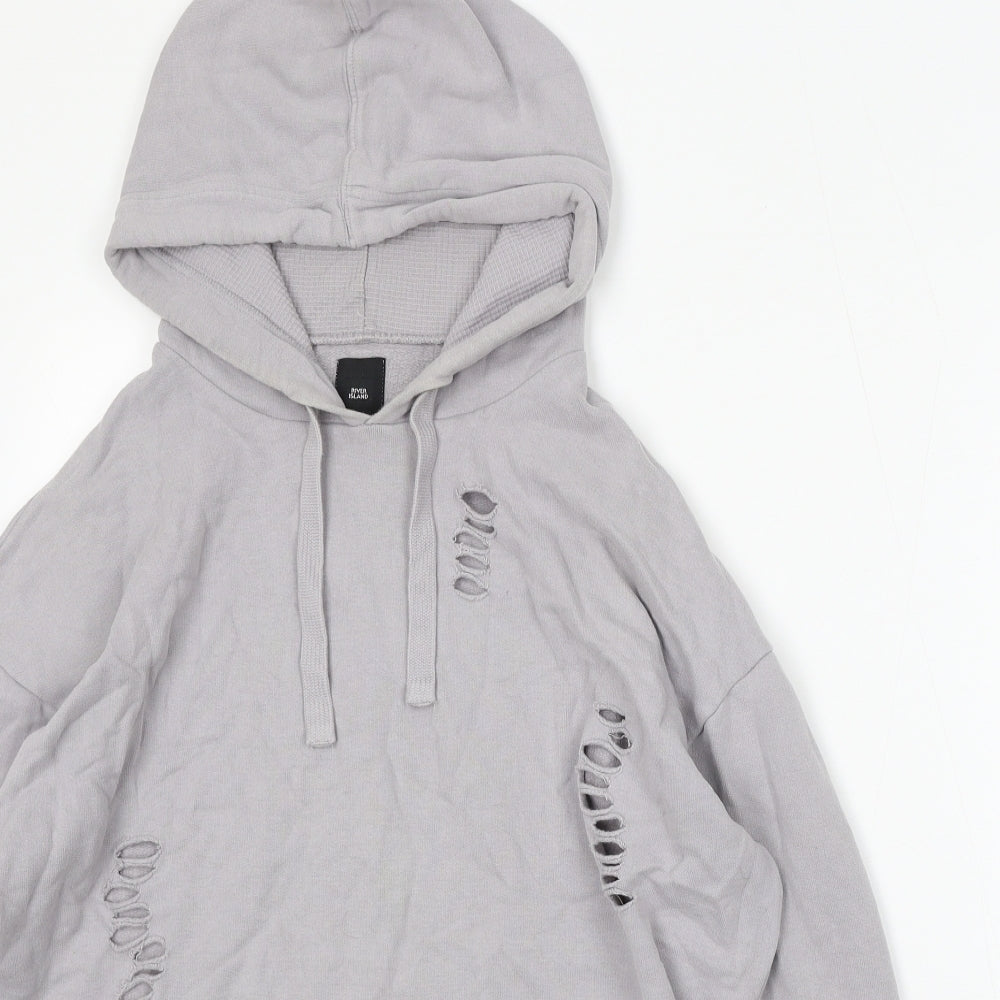 River Island Mens Grey Cotton Pullover Hoodie Size XS