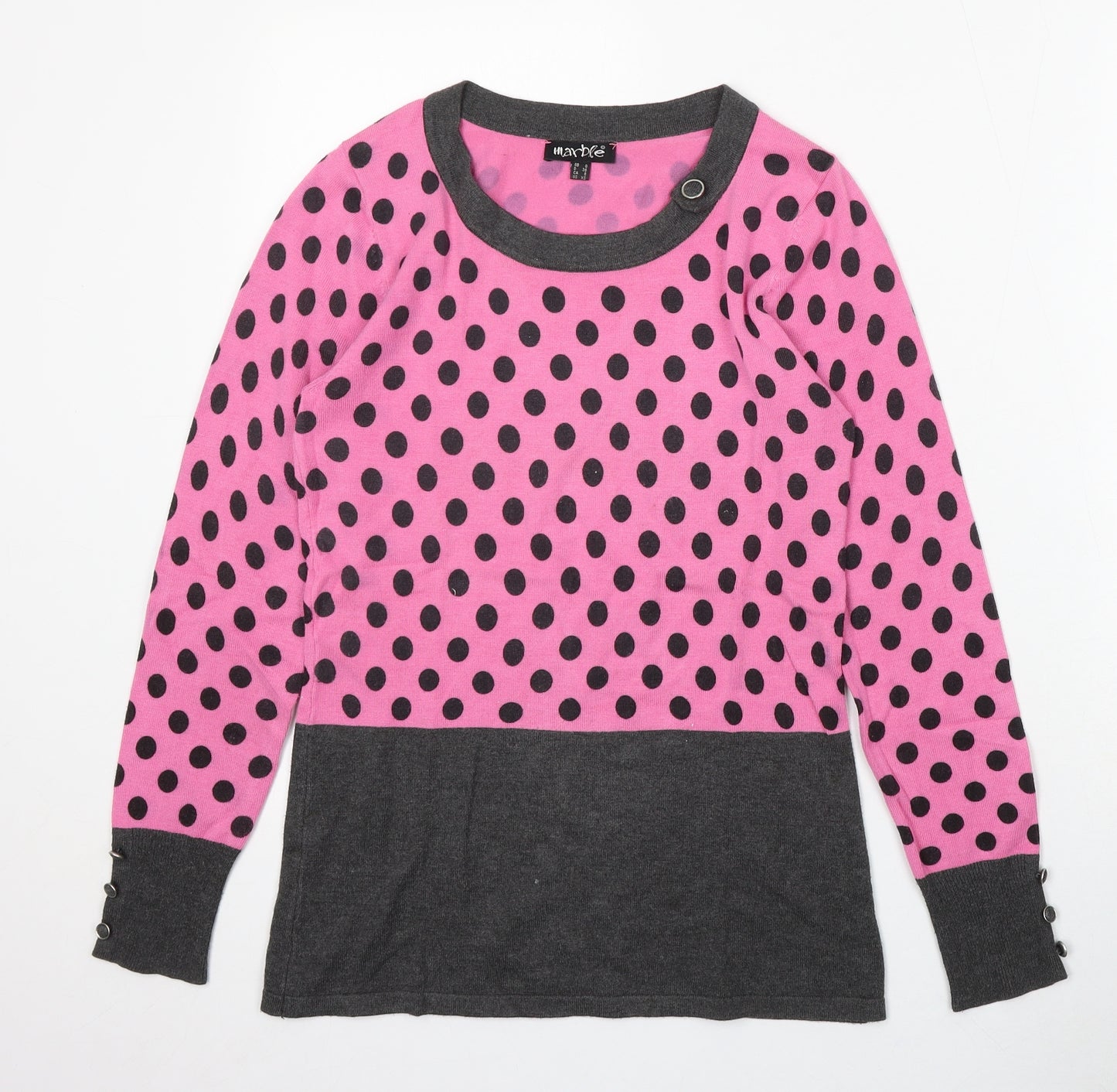 Marble Womens Pink Round Neck Polka Dot Acrylic Pullover Jumper Size 8
