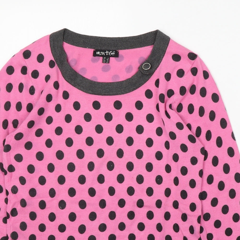 Marble Womens Pink Round Neck Polka Dot Acrylic Pullover Jumper Size 8