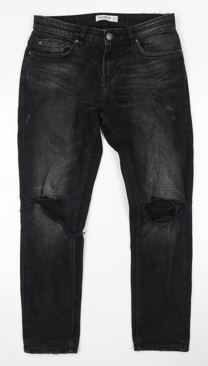 Pull&Bear Womens Black Cotton Skinny Jeans Size 31 in L28 in Regular Button