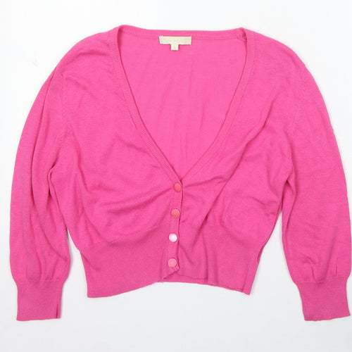 Tina Taylor Womens Pink V-Neck Acrylic Cardigan Jumper Size S