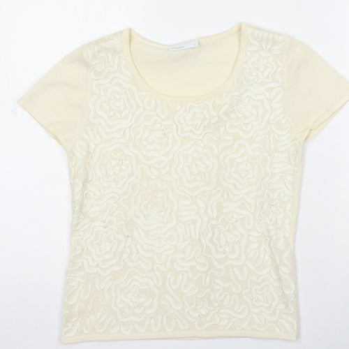 Minosa Womens Ivory Round Neck Acrylic Pullover Jumper Size S