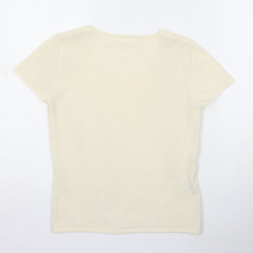 Minosa Womens Ivory Round Neck Acrylic Pullover Jumper Size S