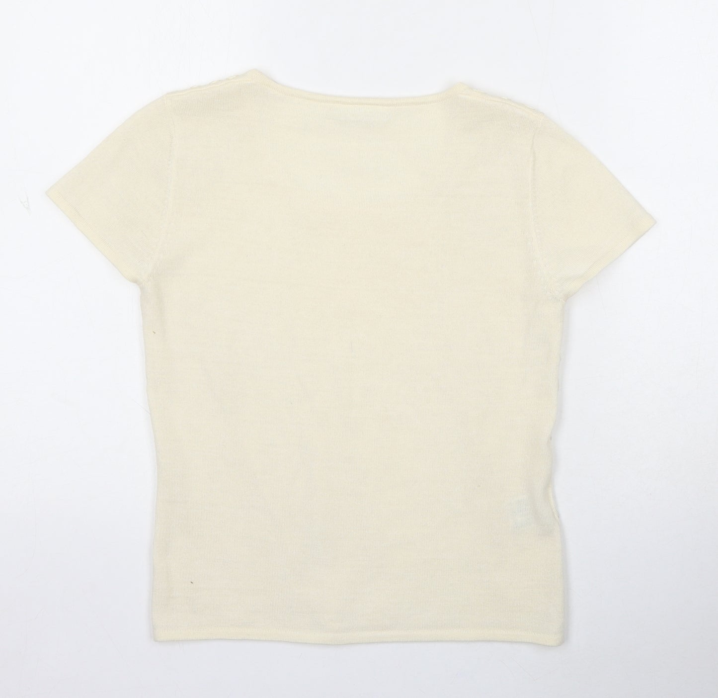 Minosa Womens Ivory Round Neck Acrylic Pullover Jumper Size S