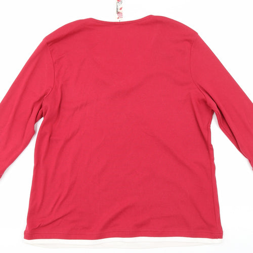 BM Womens Red Polyester Basic T-Shirt Size L V-Neck - Flowers