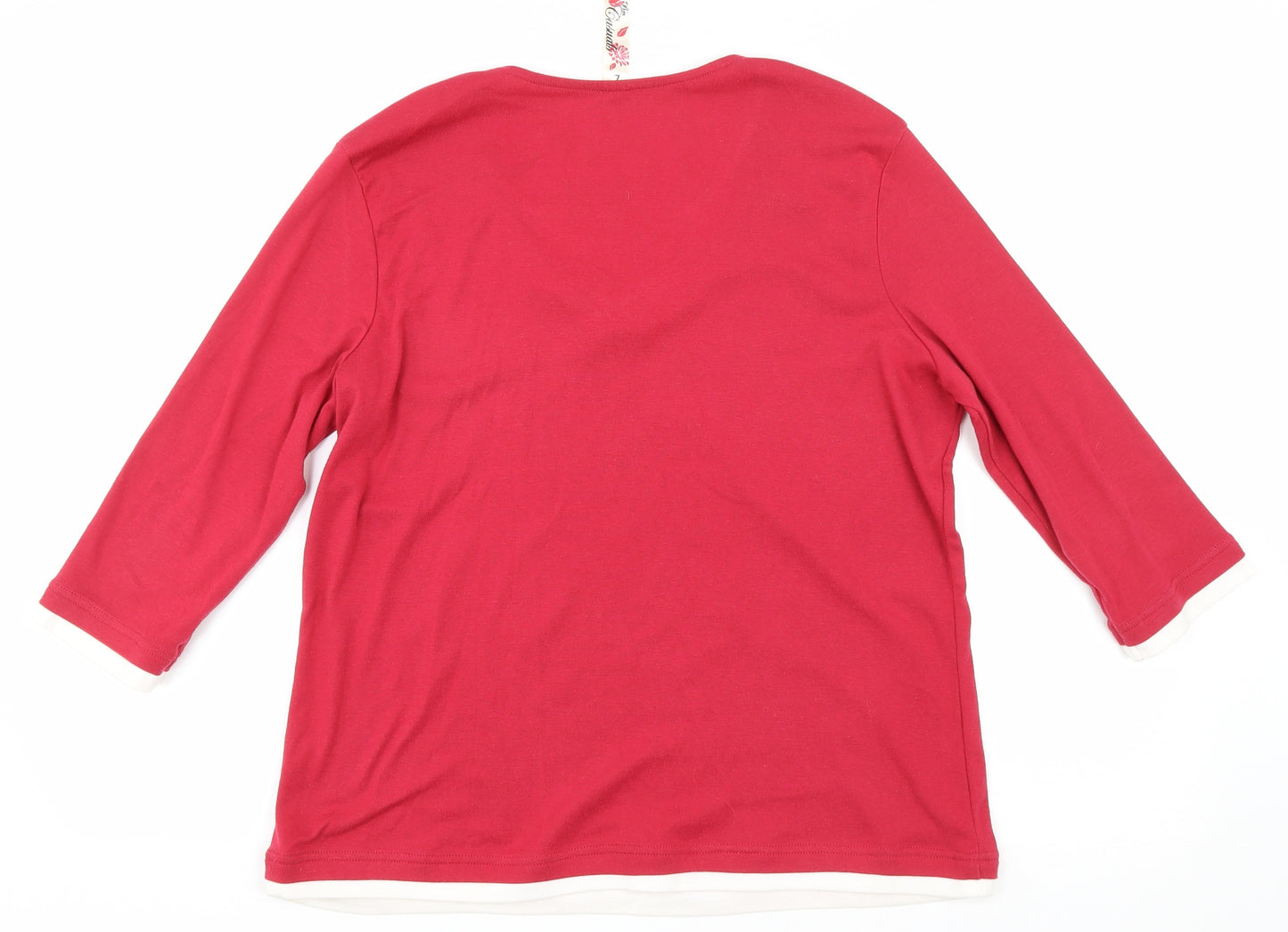 BM Womens Red Polyester Basic T-Shirt Size L V-Neck - Flowers