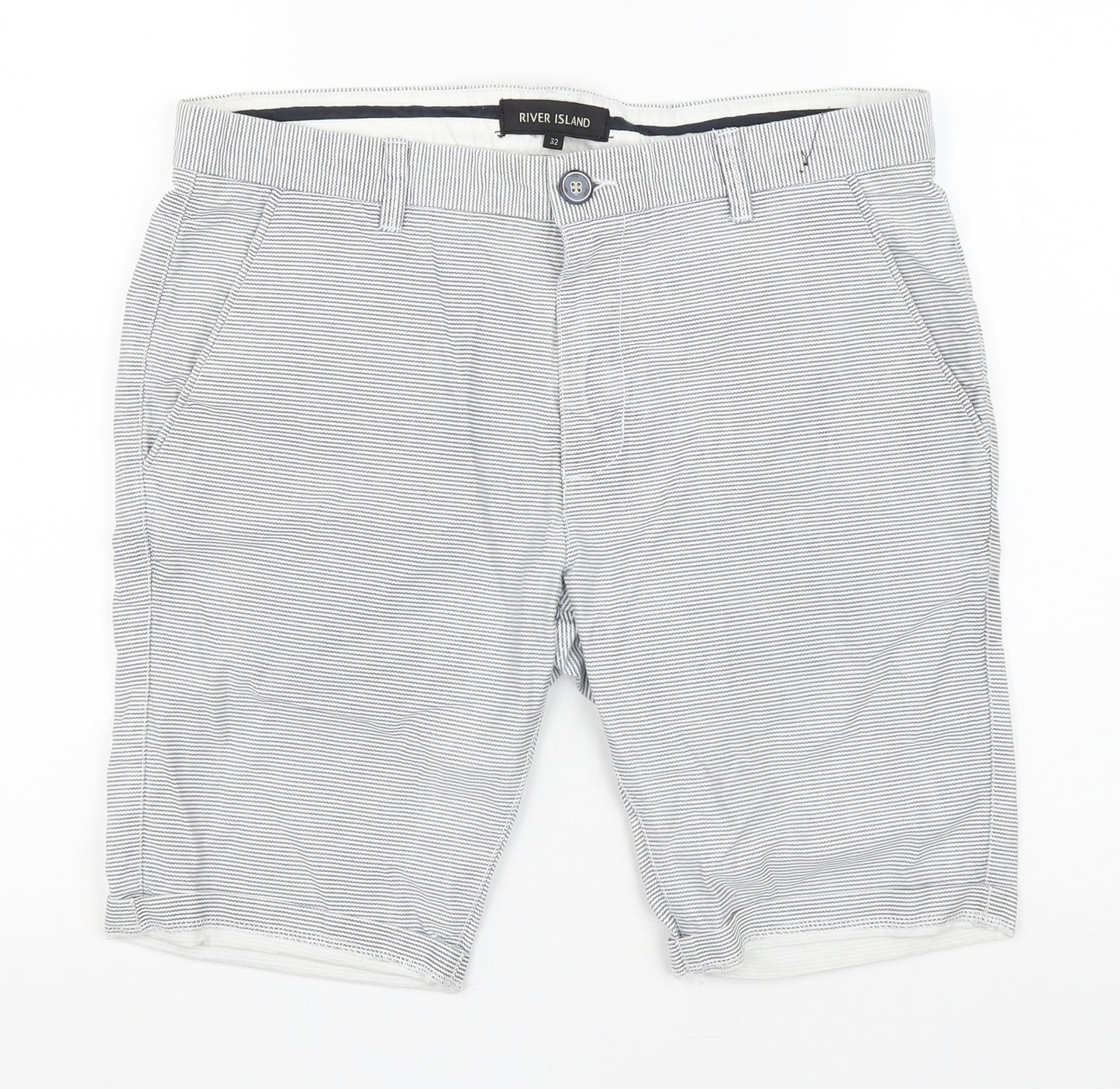 River Island Mens Grey Striped Cotton Bermuda Shorts Size 32 L9 in Regular Zip