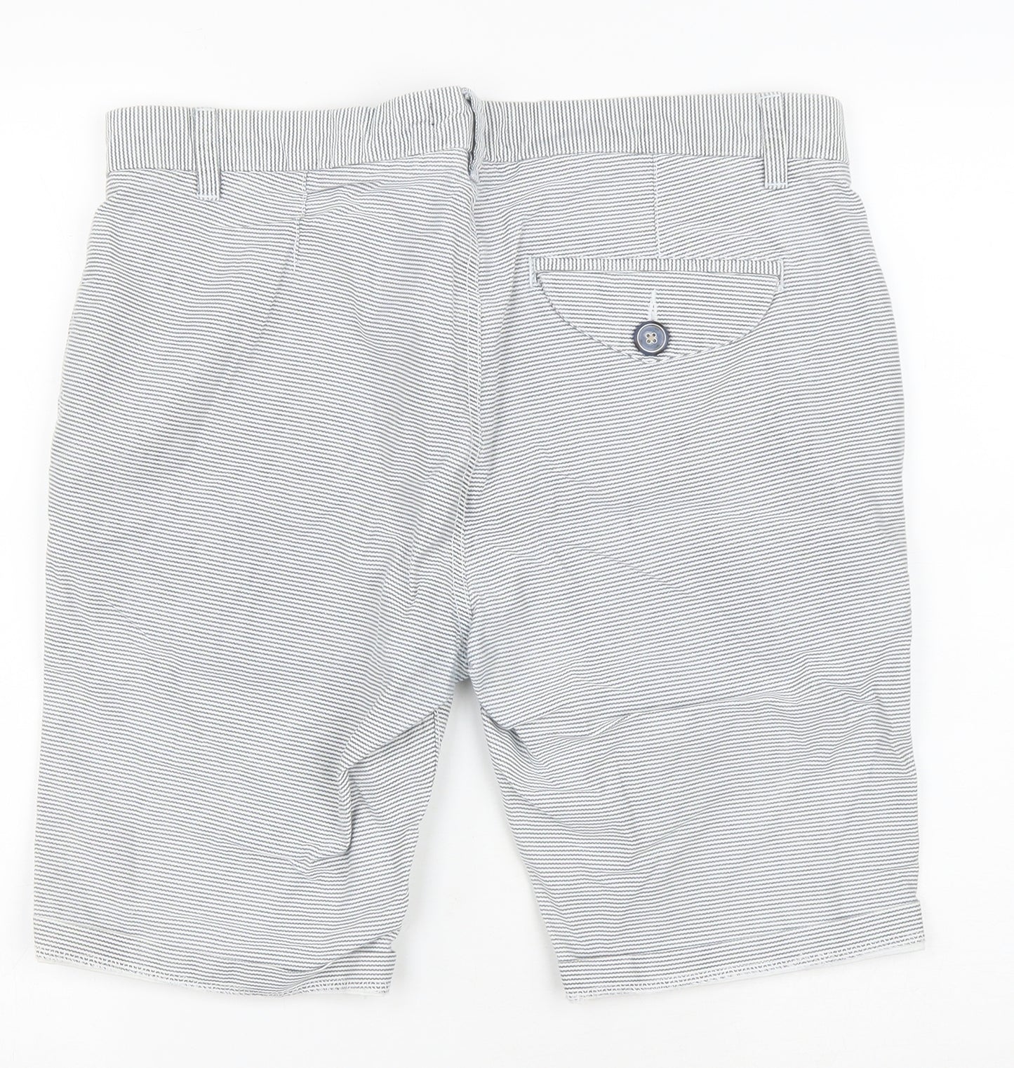 River Island Mens Grey Striped Cotton Bermuda Shorts Size 32 L9 in Regular Zip