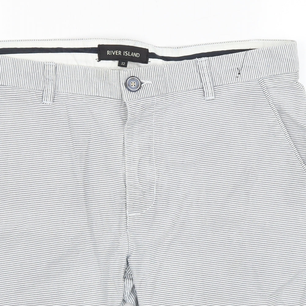 River Island Mens Grey Striped Cotton Bermuda Shorts Size 32 L9 in Regular Zip