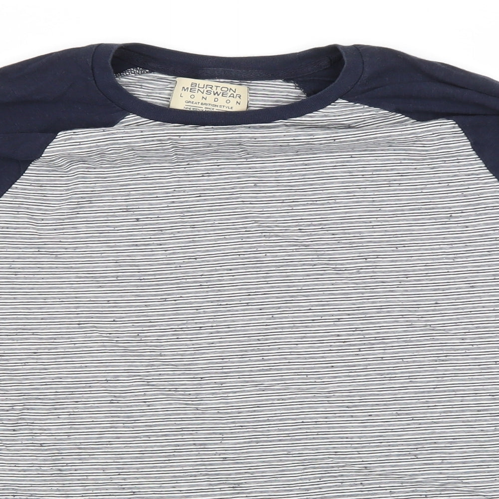 Burton Menswear Mens Blue Striped Cotton T-Shirt Size M Round Neck