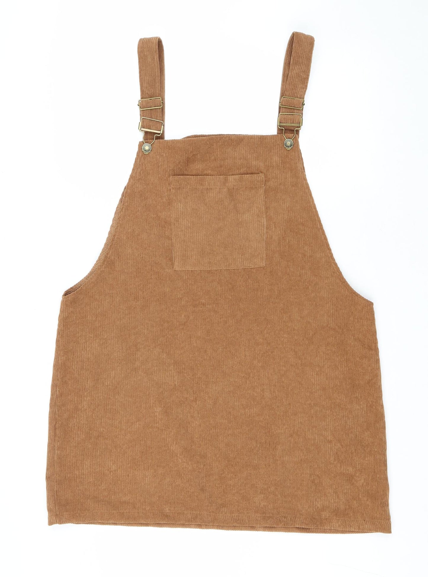 SheIn Womens Brown Polyester Pinafore/Dungaree Dress Size XL Square Neck Buckle