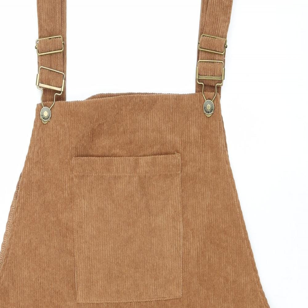 SheIn Womens Brown Polyester Pinafore/Dungaree Dress Size XL Square Neck Buckle