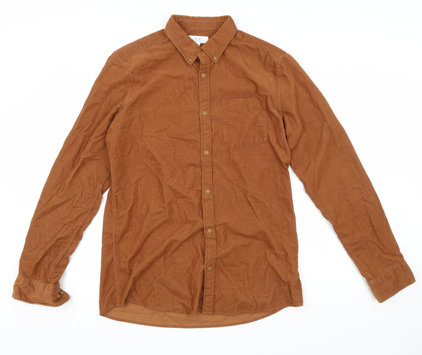 NEXT Mens Brown Cotton Button-Up Size M Collared Button
