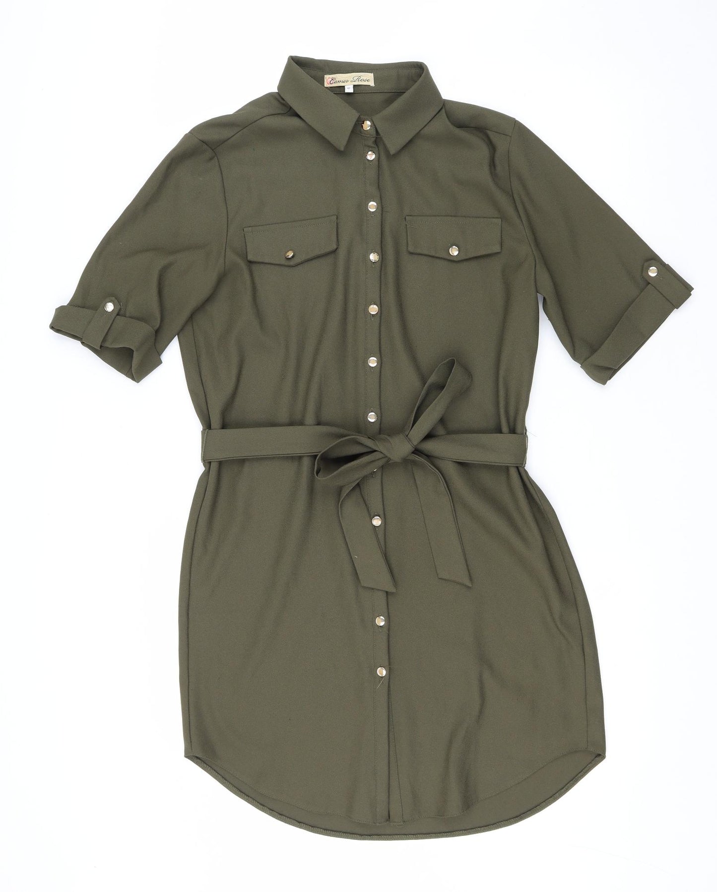 Cameo Rose Womens Green Polyester Shirt Dress Size 12 Collared Button