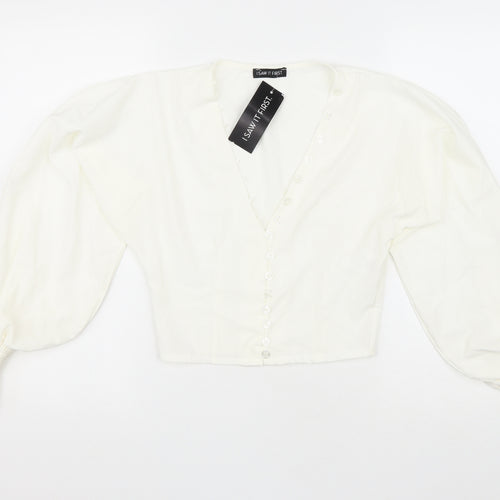 I SAW IT FIRST Womens White Polyester Cropped Button-Up Size 6 V-Neck
