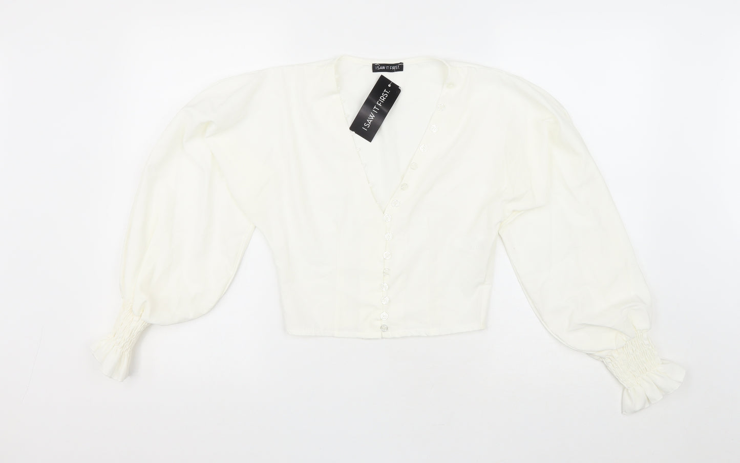 I SAW IT FIRST Womens White Polyester Cropped Button-Up Size 6 V-Neck