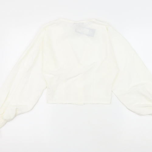 I SAW IT FIRST Womens White Polyester Cropped Button-Up Size 6 V-Neck