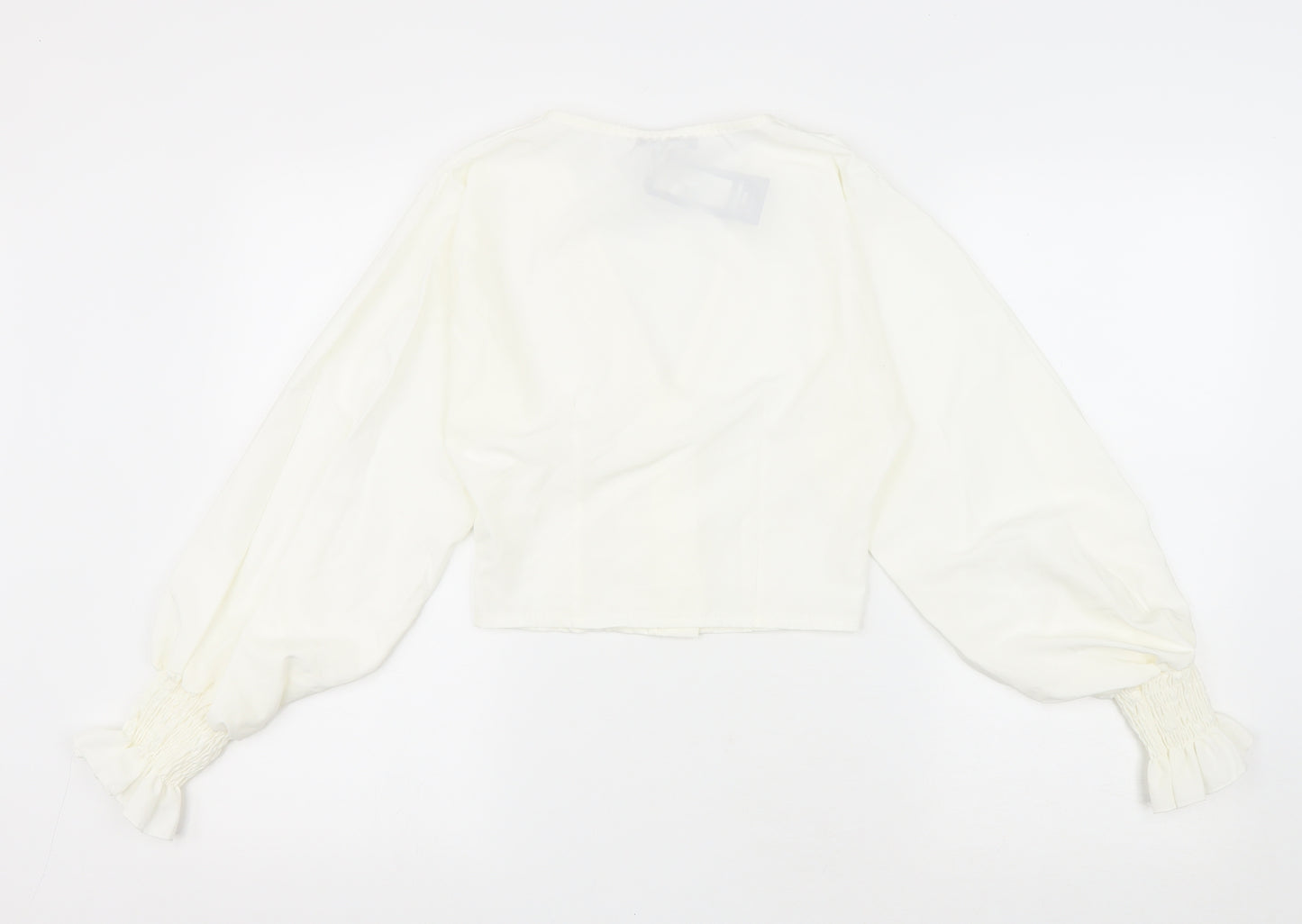 I SAW IT FIRST Womens White Polyester Cropped Button-Up Size 6 V-Neck