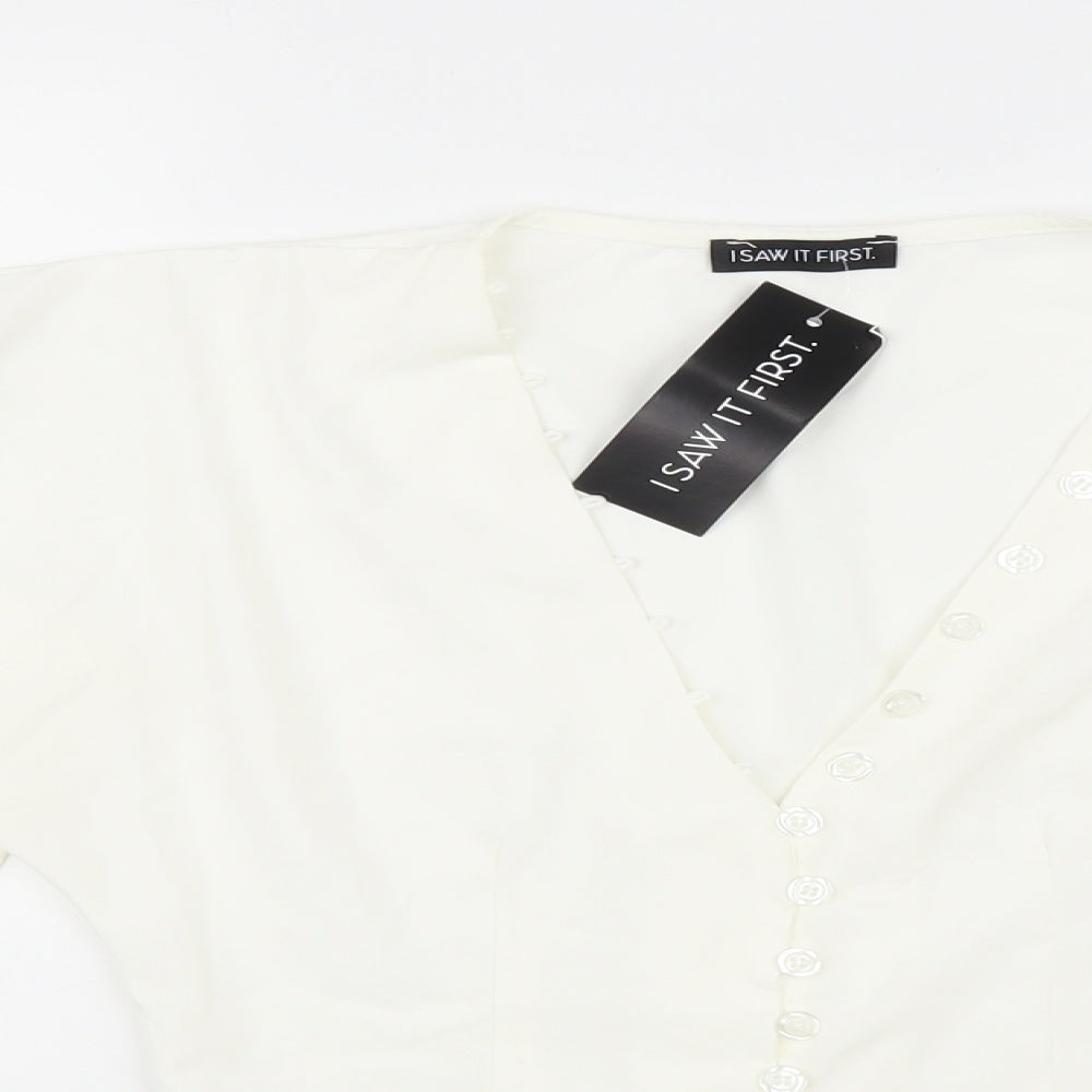 I SAW IT FIRST Womens White Polyester Cropped Button-Up Size 6 V-Neck